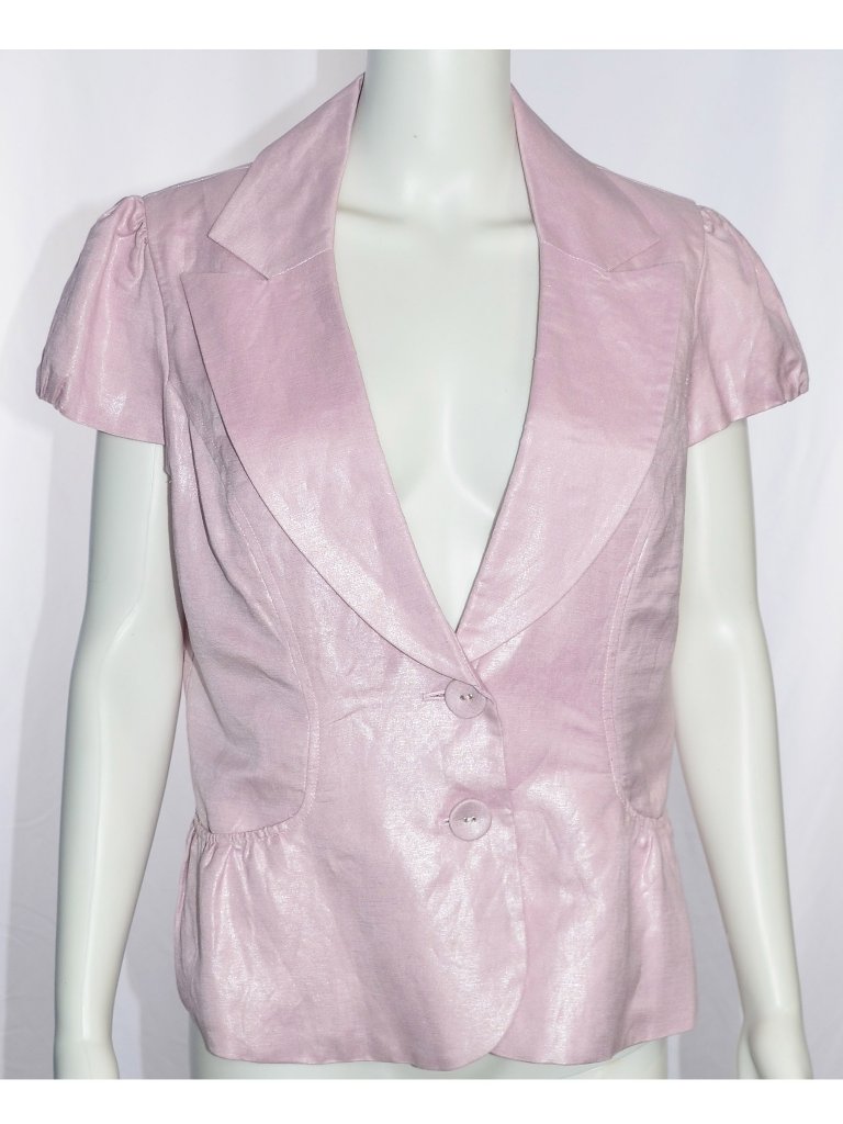 Sandro Paris Sportswear Pink Metallic Linen Blend Short Sleeve Blazer Jacket L